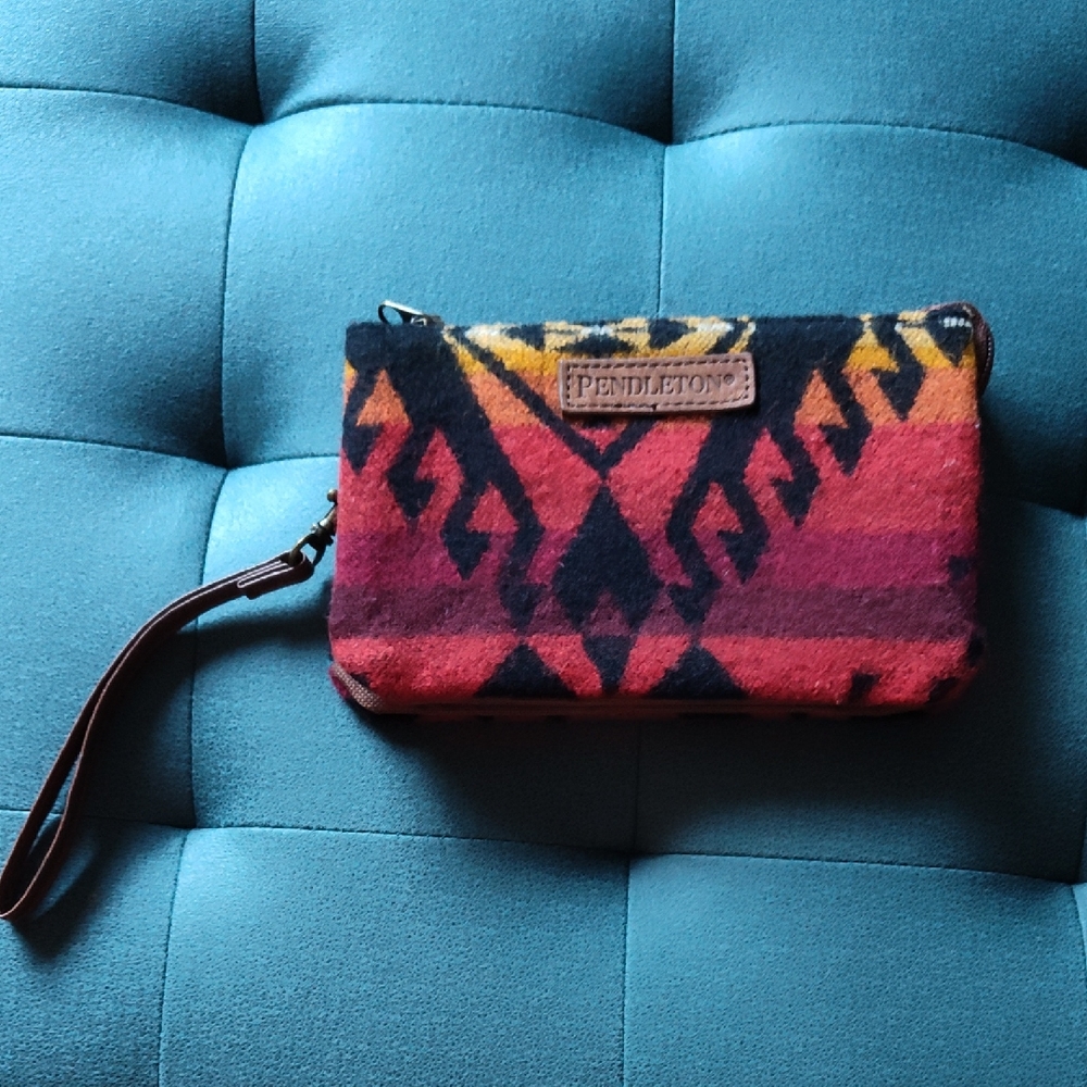 Pendleton Wool Red, Orange & Teal Clutch with Geometric Patterns